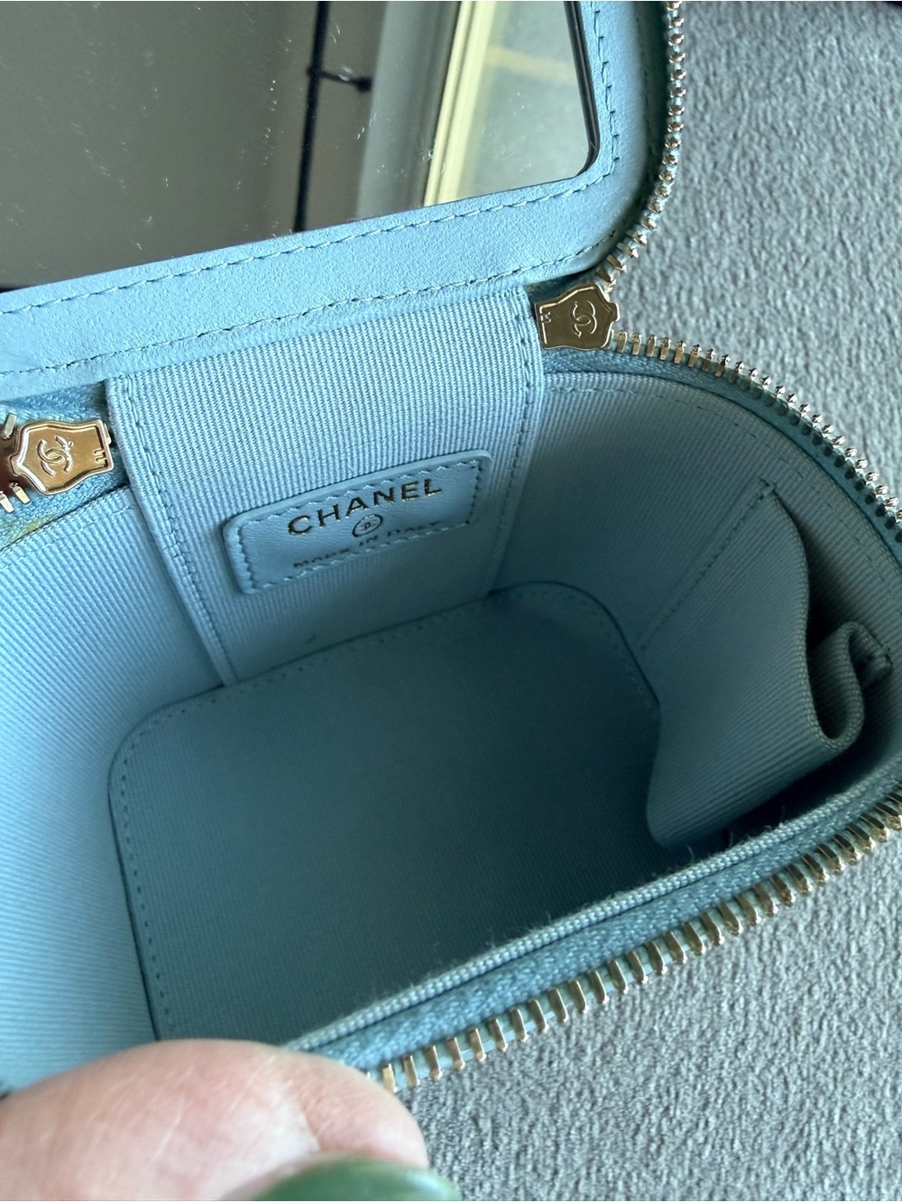 CHANEL Baby Blue Quilted Mini Vanity Top Handle Crossbody Bag with COA - Picture 12 of 14